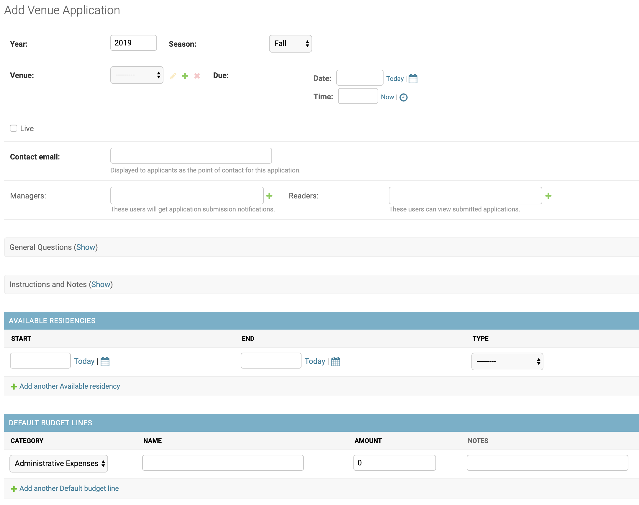 Blank Venue Application Configuration